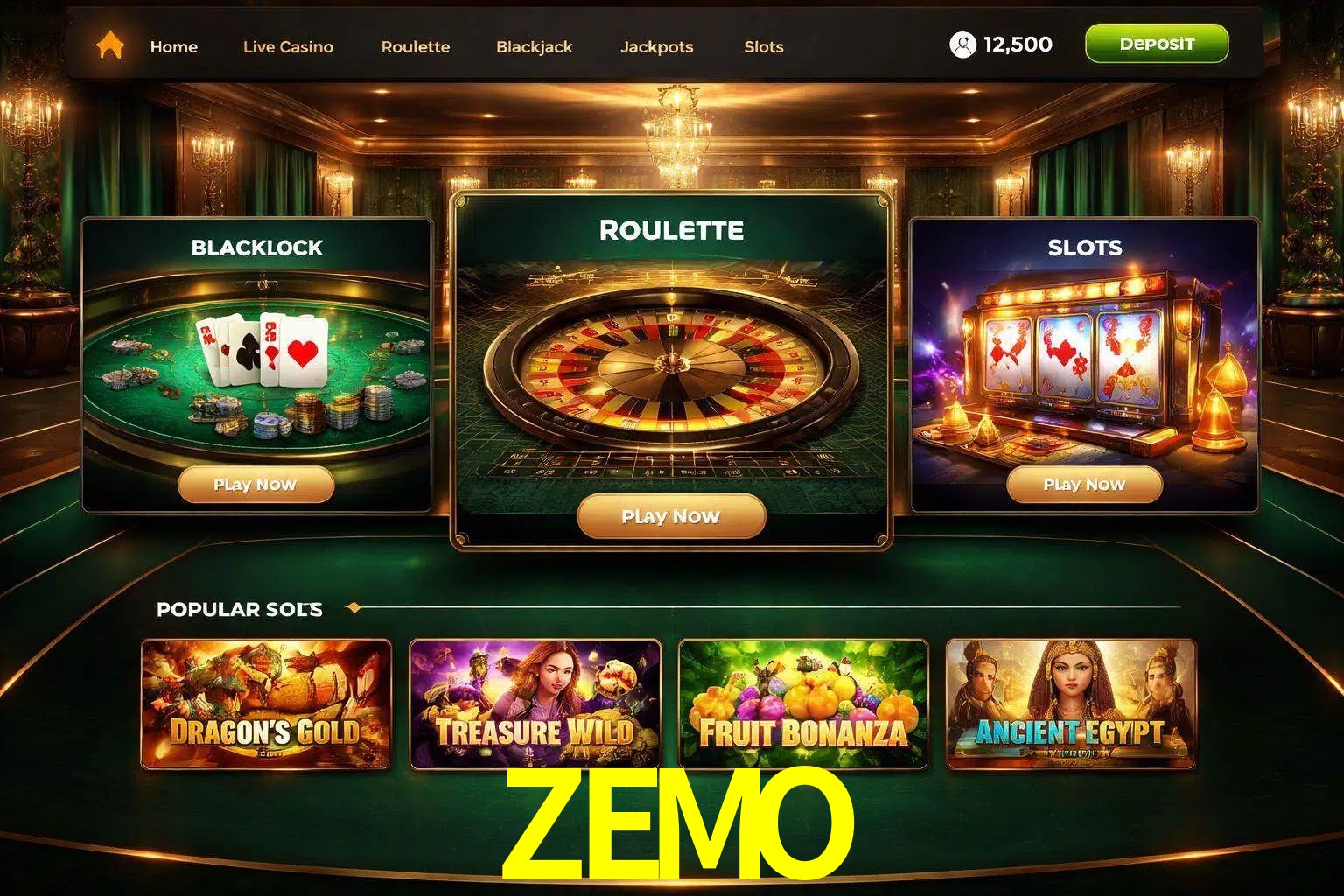 Vista de la plataforma ZEMO Casino mostrando categorías organizadas de juegos en línea